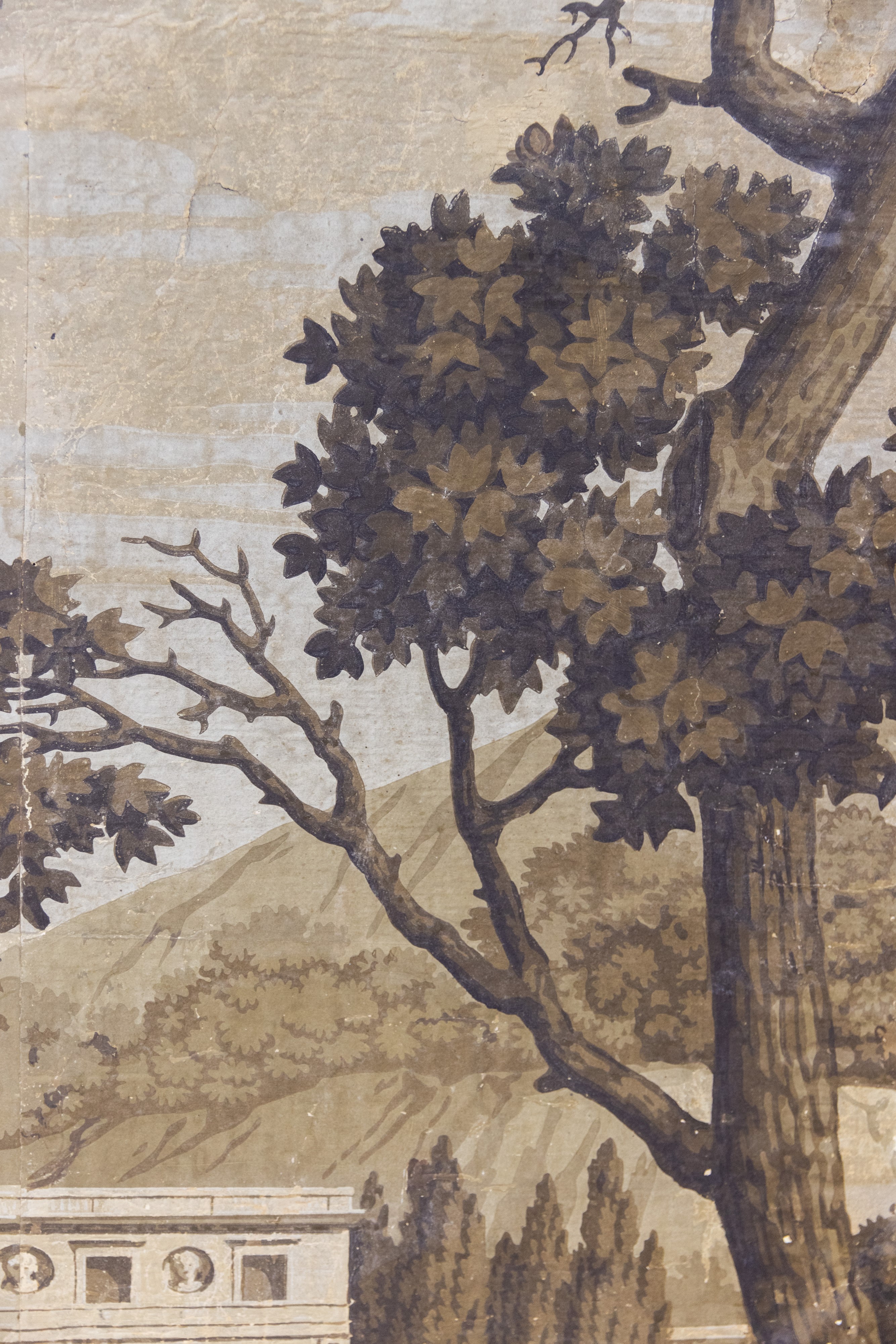 Grisaglia raffigurante paesaggio con personaggi e armenti