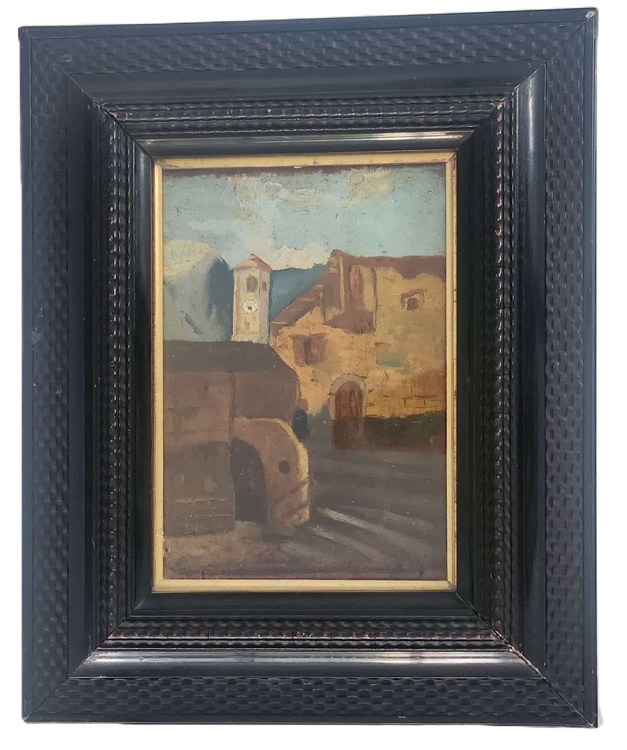 Paesaggio con case e campanile