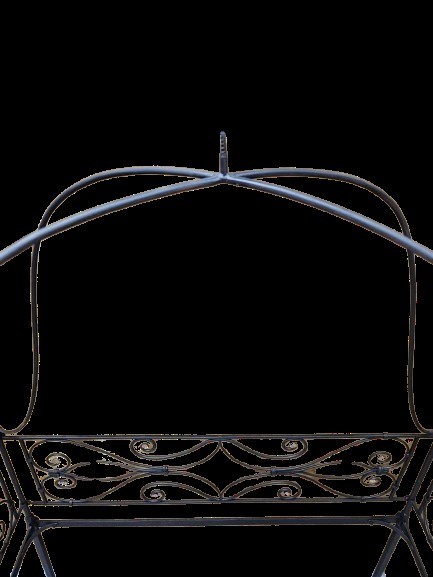 Lettino in ferro battuto con lumeggiature in oro antico e dipinto coevo su ferro