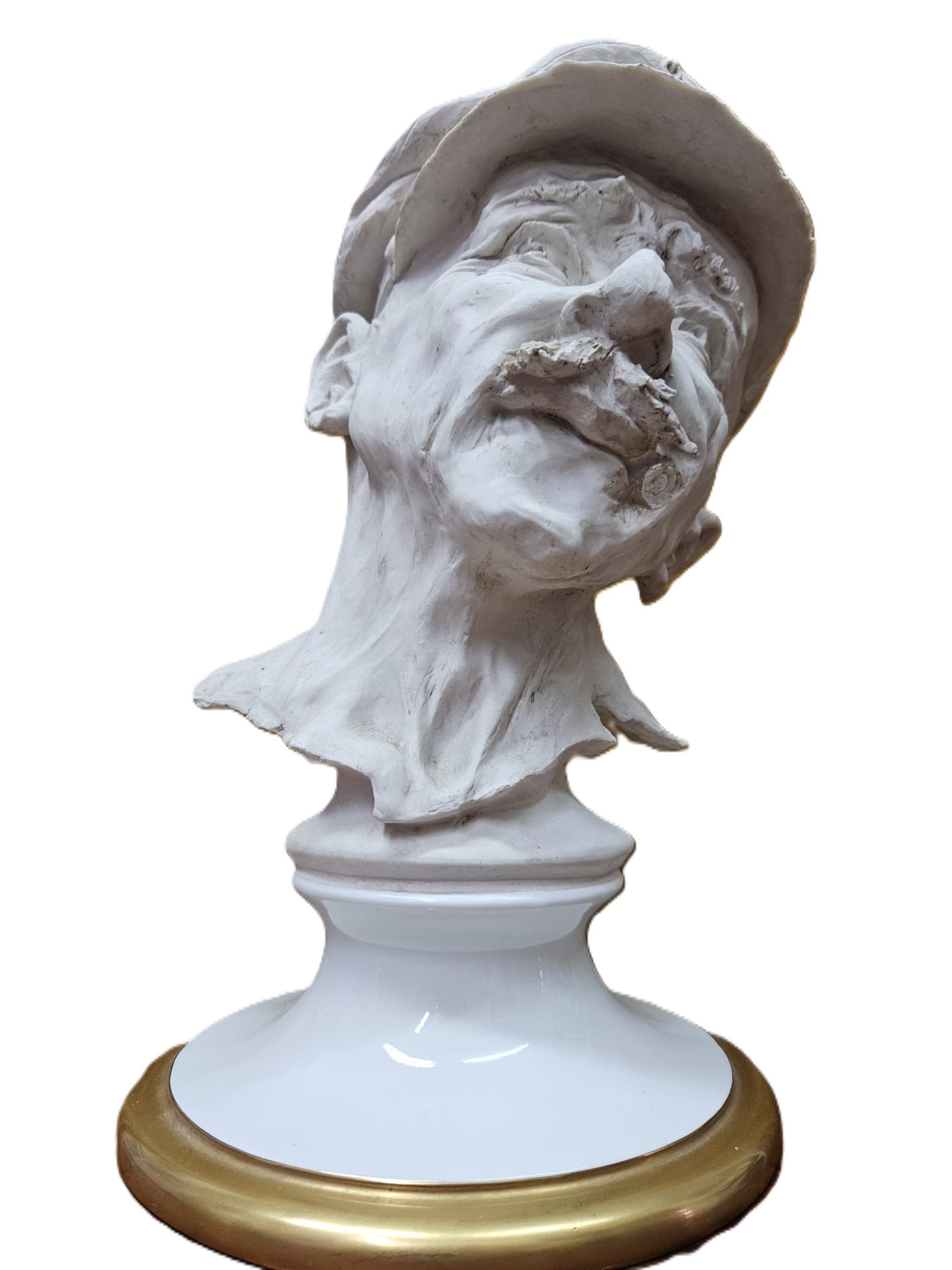Volto di marinaio Capodimonte, in stucco caulino e base in porcellana bianca lumeggiata in oro