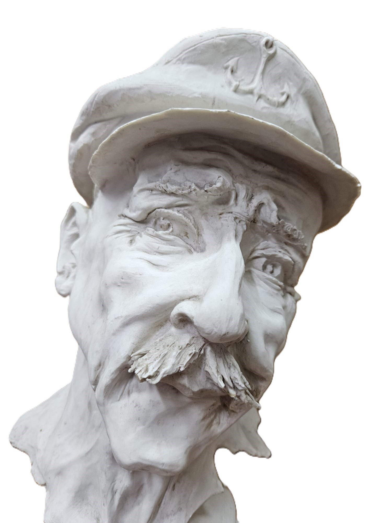 Volto di marinaio Capodimonte, in stucco caulino e base in porcellana bianca lumeggiata in oro