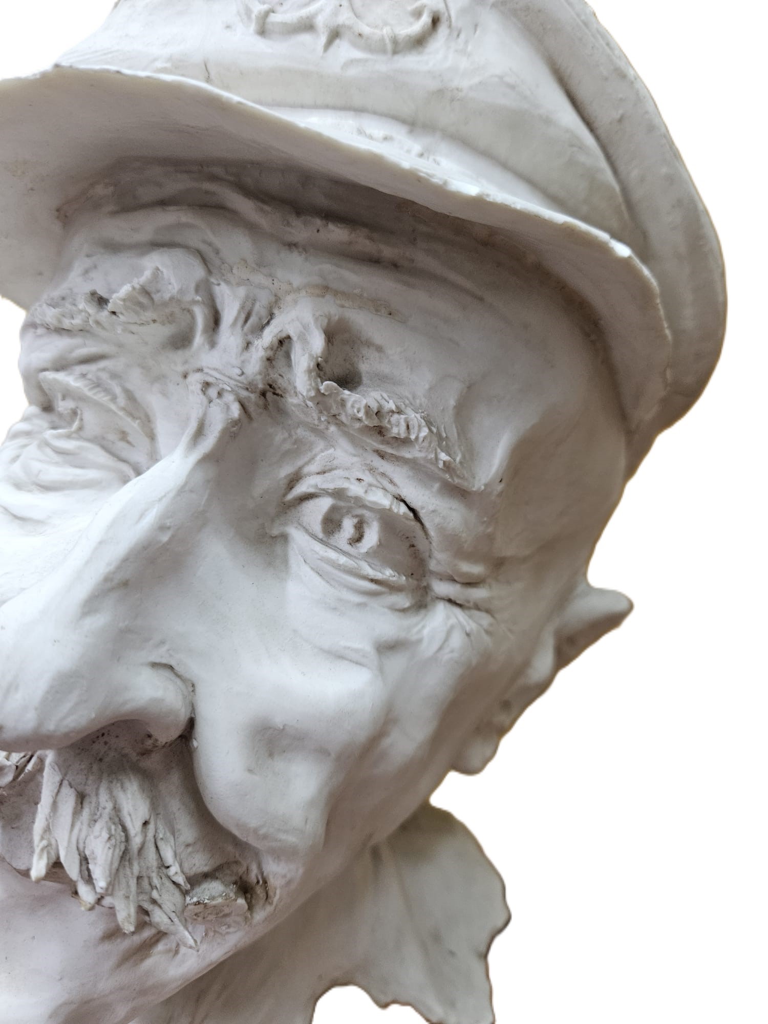 Volto di marinaio Capodimonte, in stucco caulino e base in porcellana bianca lumeggiata in oro