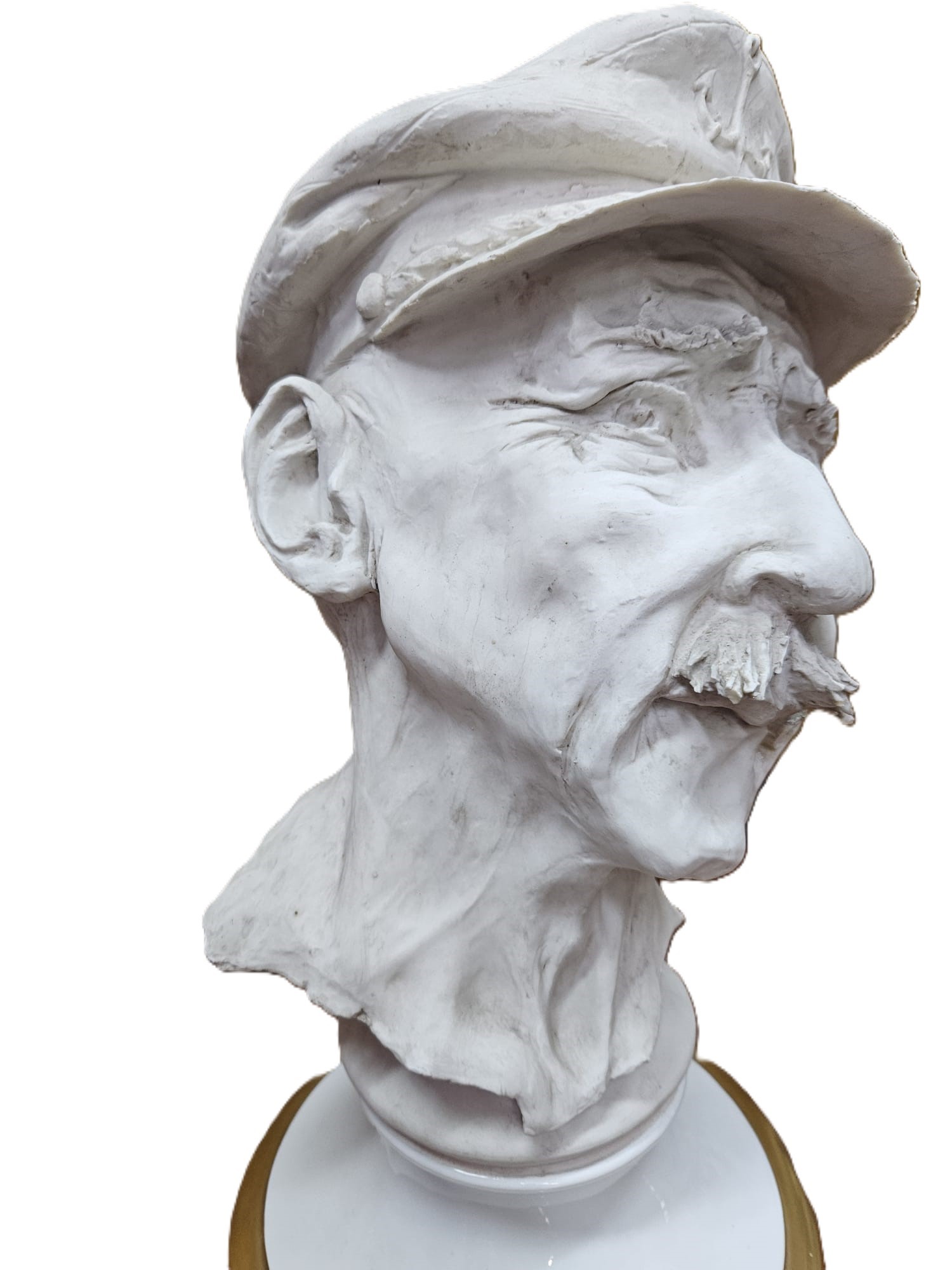 Volto di marinaio Capodimonte, in stucco caulino e base in porcellana bianca lumeggiata in oro