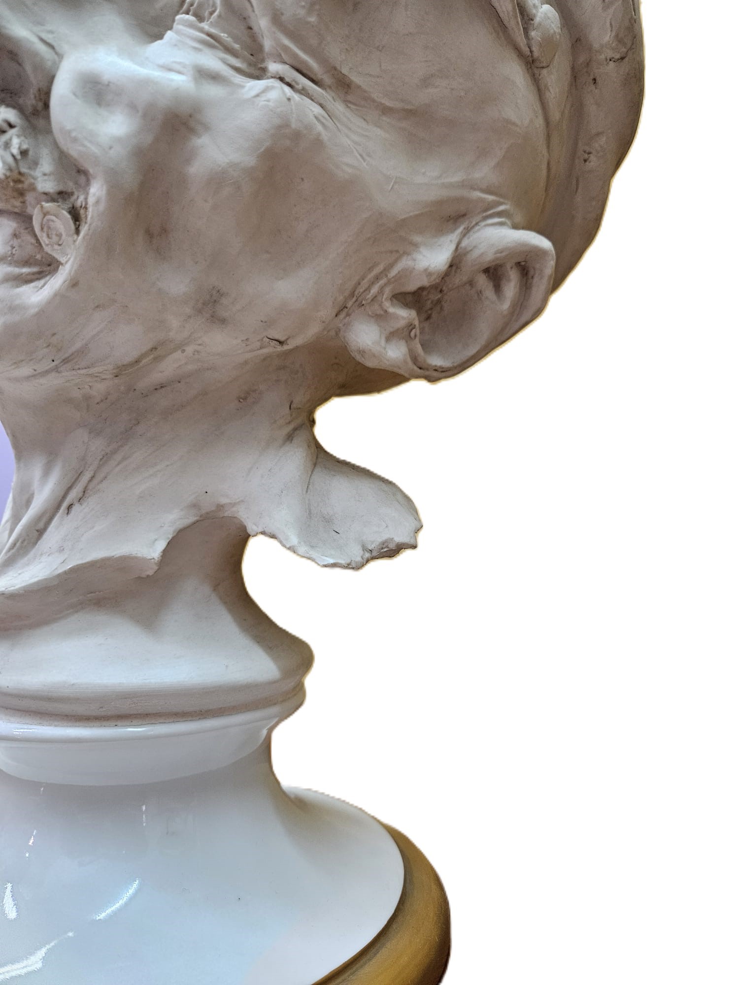 Volto di marinaio Capodimonte, in stucco caulino e base in porcellana bianca lumeggiata in oro