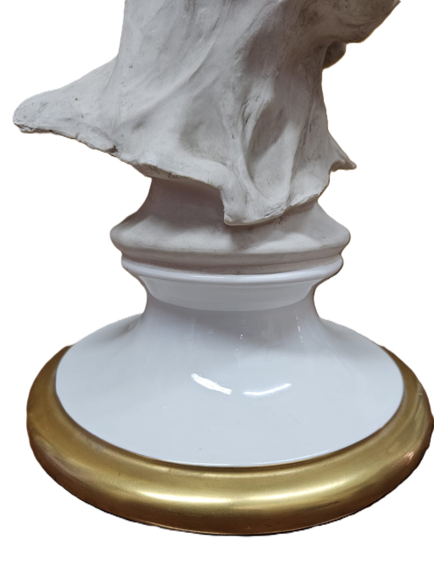 Volto di marinaio Capodimonte, in stucco caulino e base in porcellana bianca lumeggiata in oro