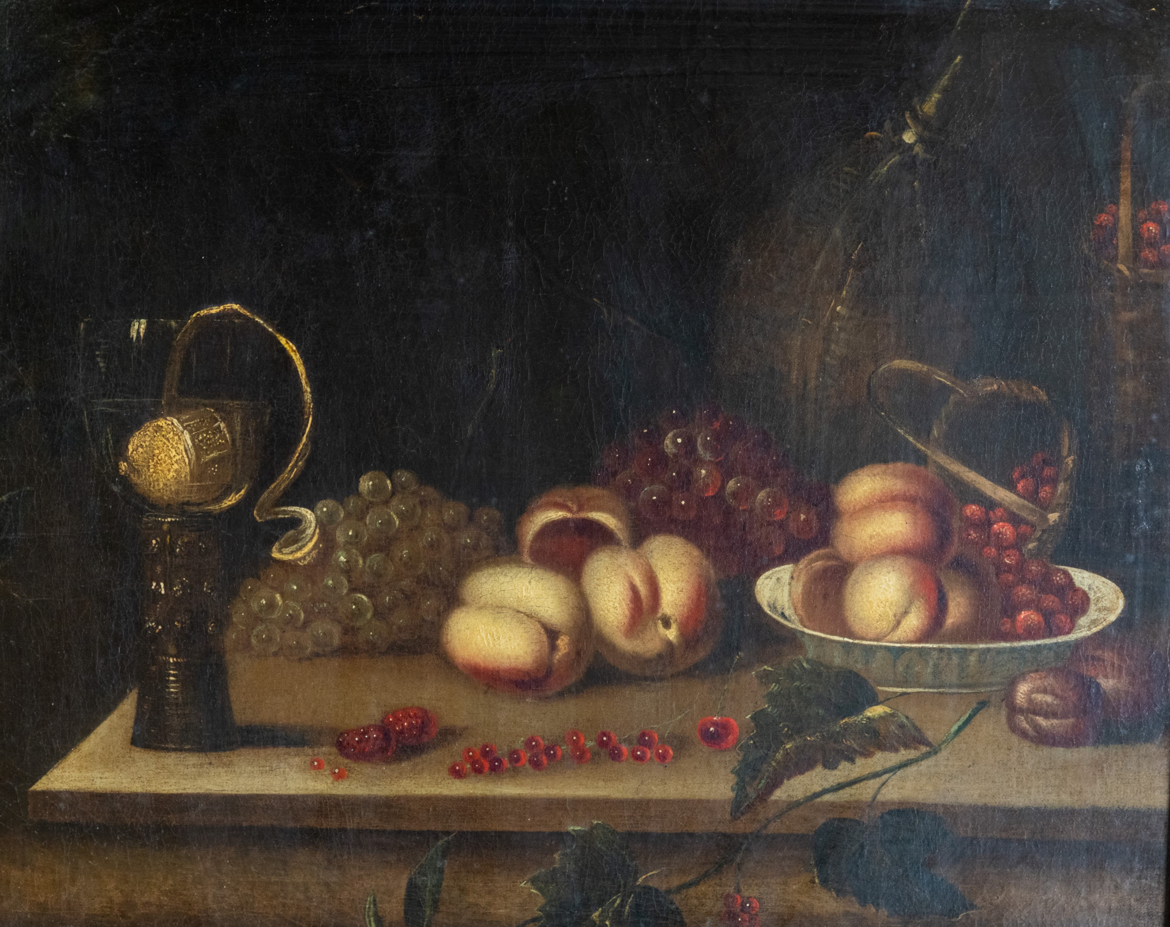 Natura morta con uva e pesche, scuola fiamminga