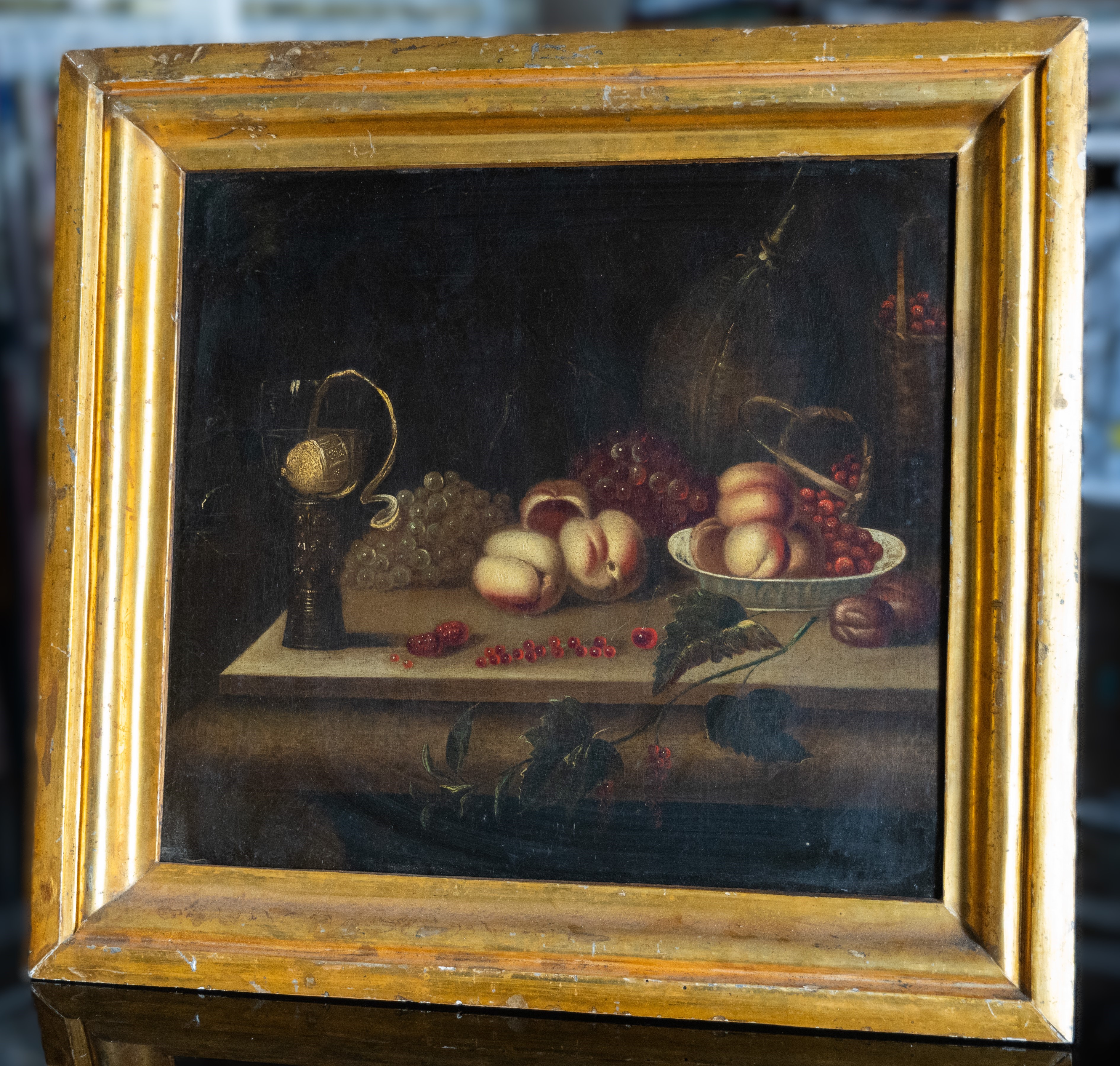 Natura morta con uva e pesche, scuola fiamminga