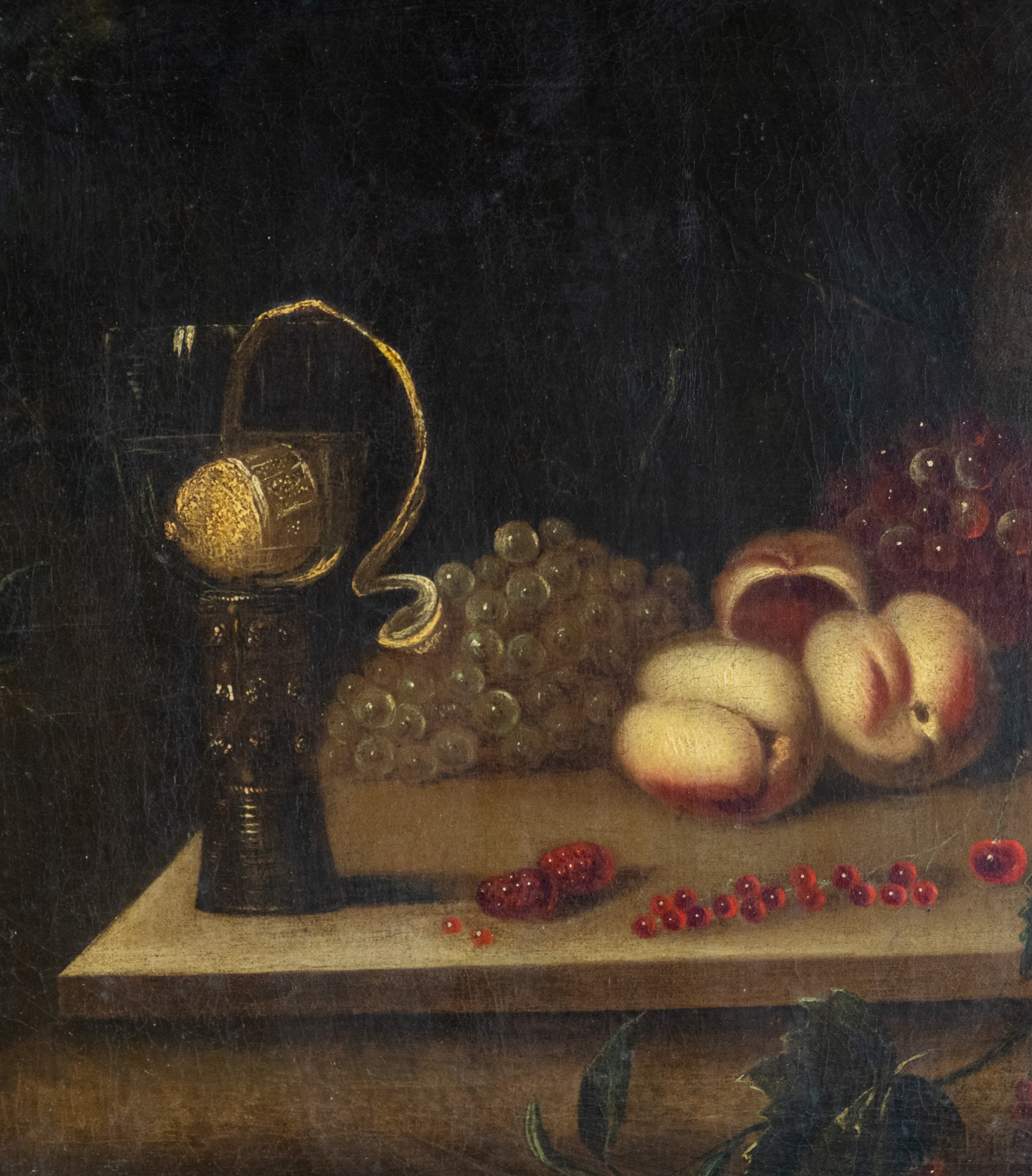 Natura morta con uva e pesche, scuola fiamminga