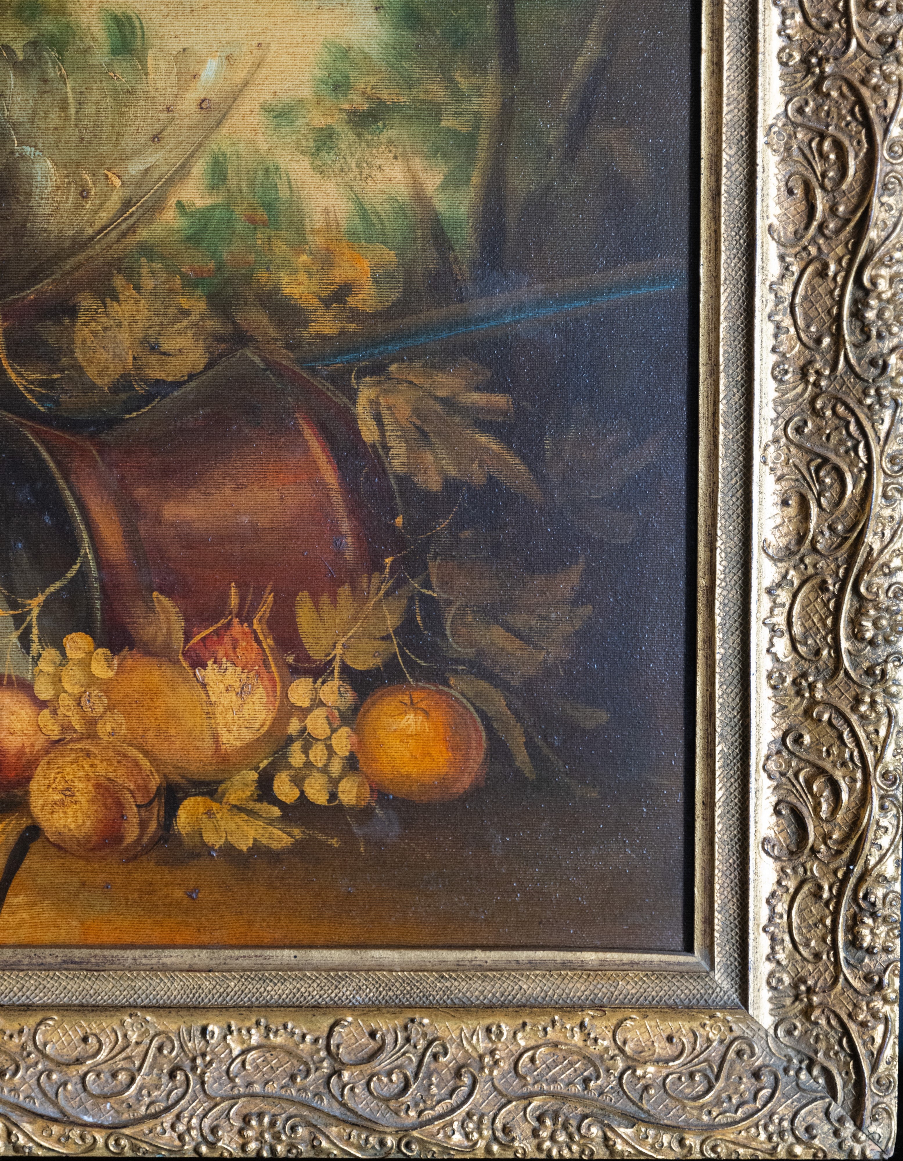 Natura morta con pennuti con cornice in oro antico coeva