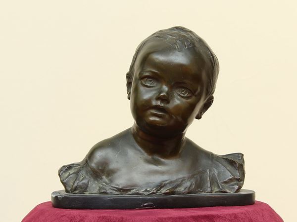 Antonino Ugo - Statua raffigurante testa di bambino in bronzo