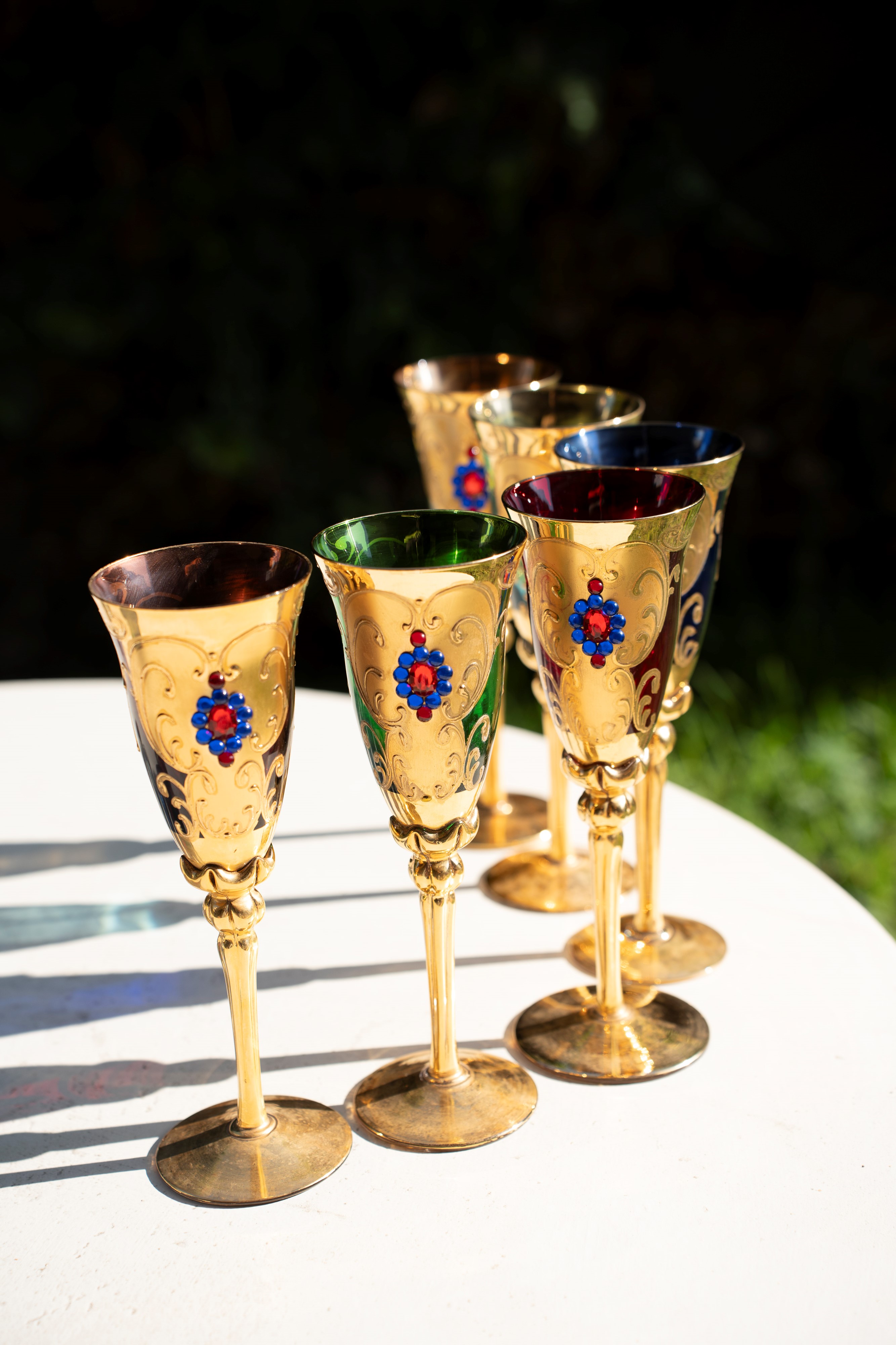 N. 6 bicchieri da champagne in vetro di Murano in smalto e foglia oro 24kt