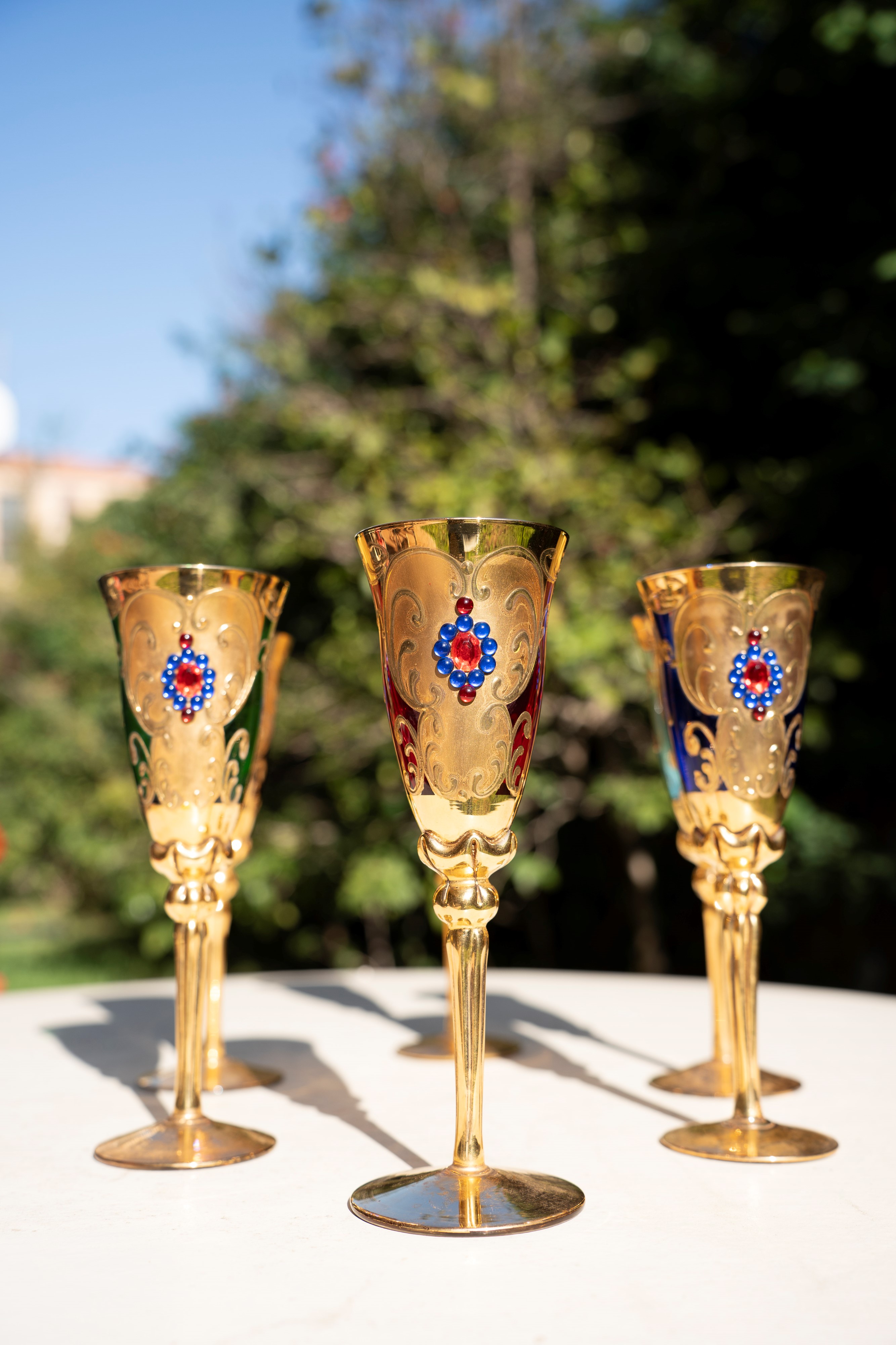 N. 6 bicchieri da champagne in vetro di Murano in smalto e foglia oro 24kt