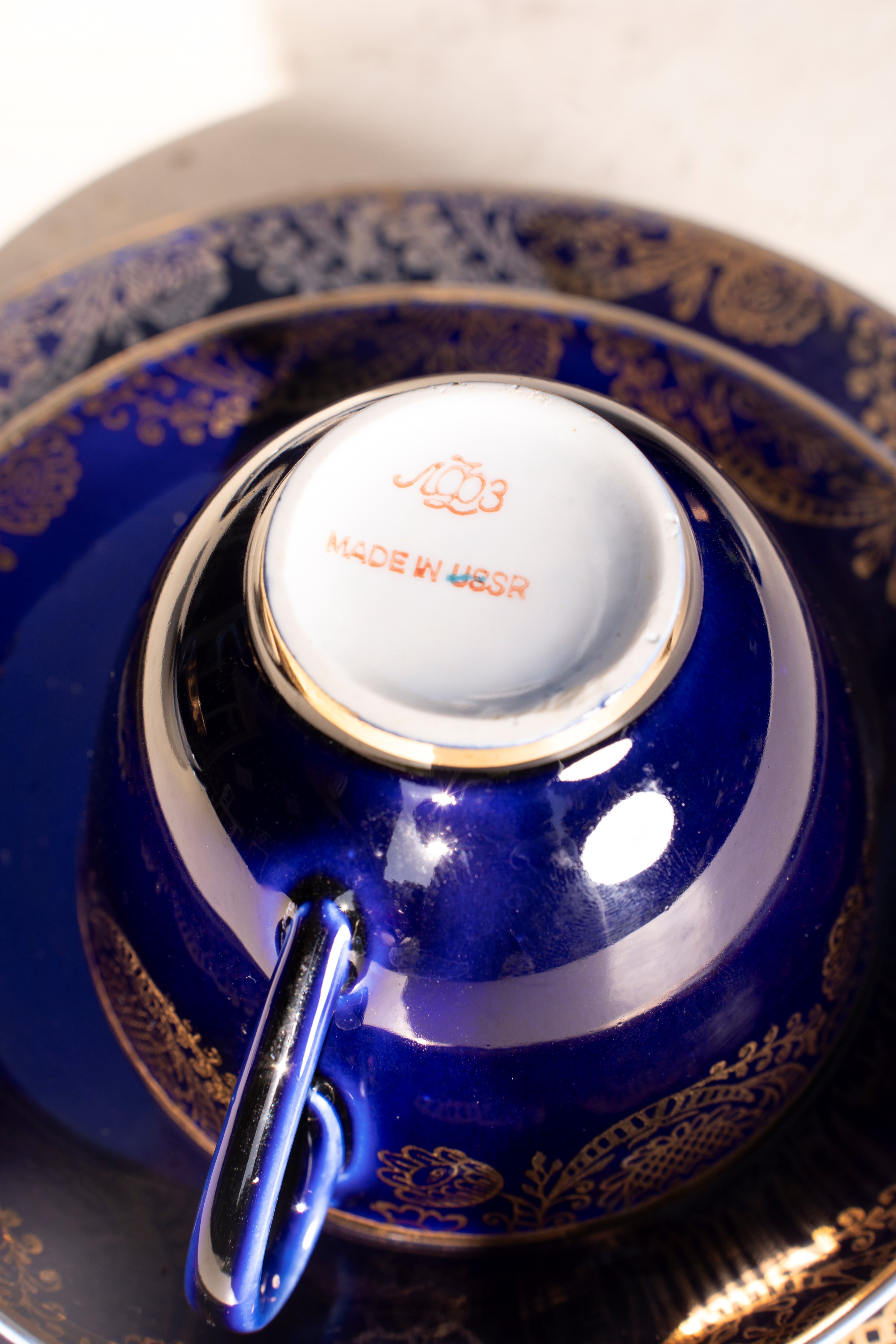 Set da thè blu cobalto e oro made in URSS
