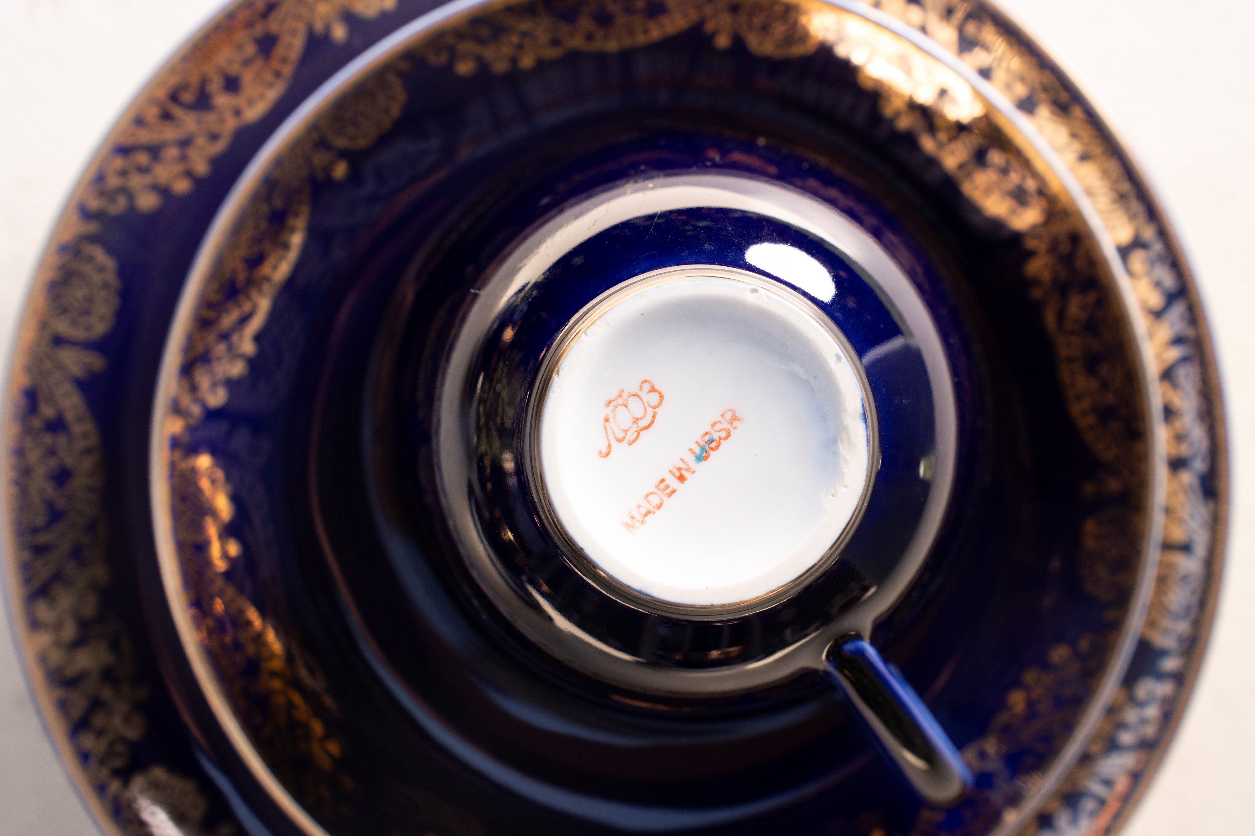 Set da thè blu cobalto e oro made in URSS