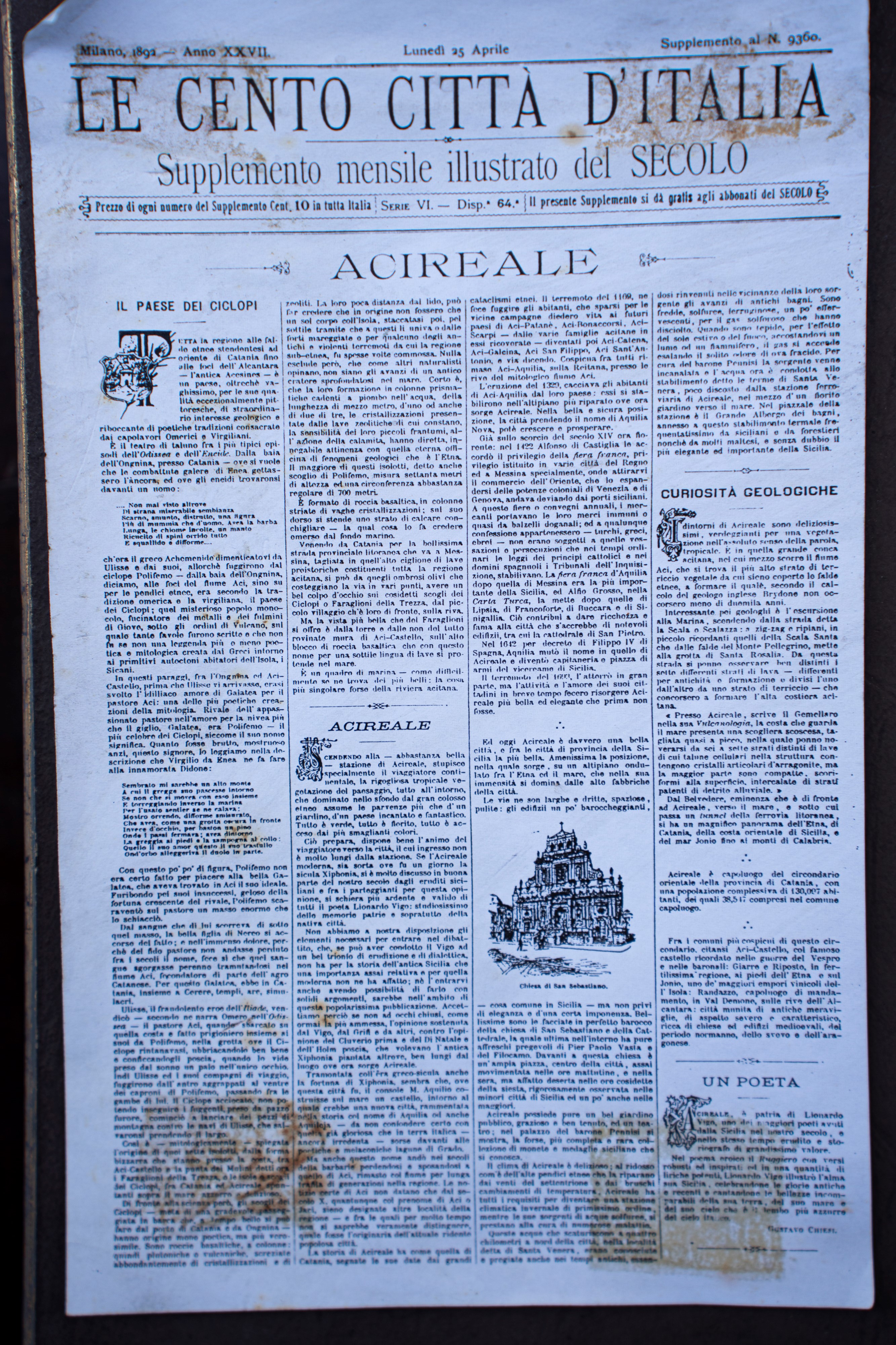 Incisione Palazzo di città di Acireale firmata Barberi