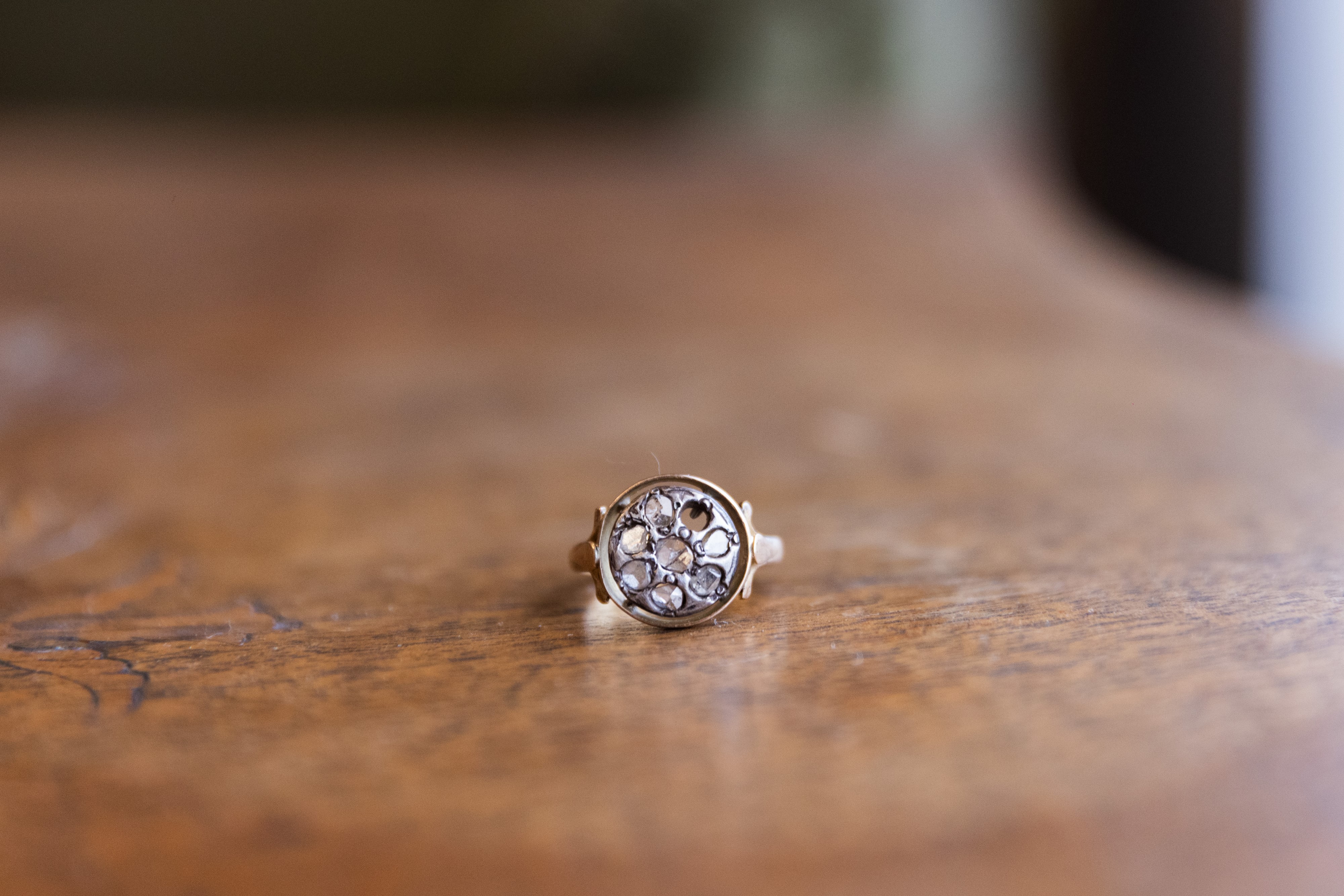 Anello fine 800 oro basso titolo e argento diamanti